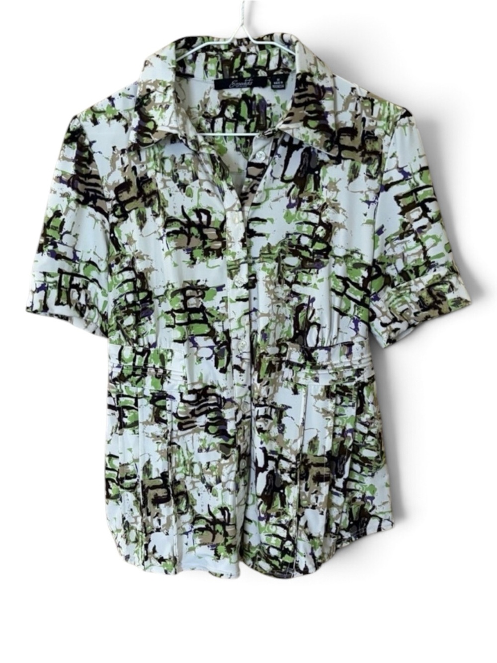 Essentials by Milano Green and Black Pleated Office Casual Button Down Shirt